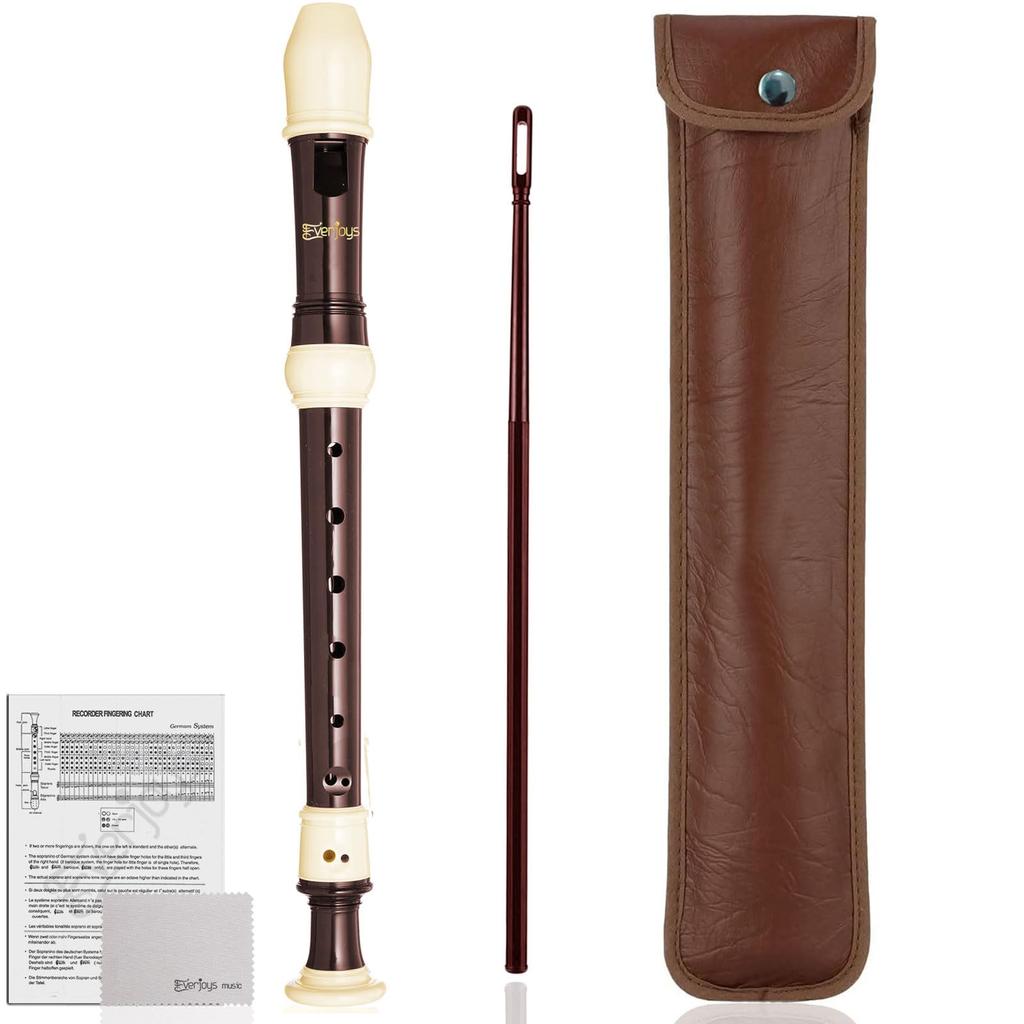 Soprano Recorder Made of ABS German C Removable Flute Set of with Cleaning Fingering Leather Storage Easy for Beginners Resin, Style, Tone, 8-hole 3,