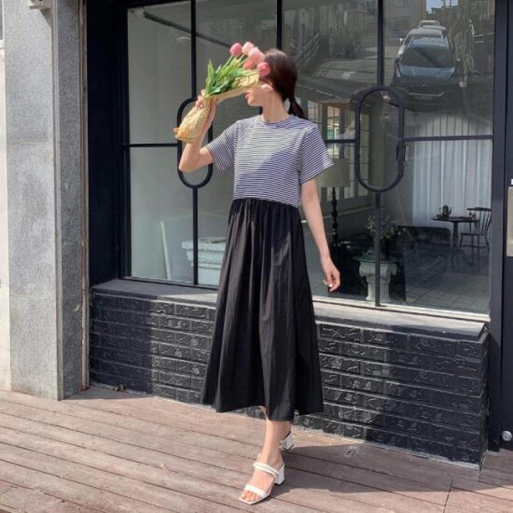 New Arrivals Open Run Nylon Ribbed Tee Dress Round Spring Women