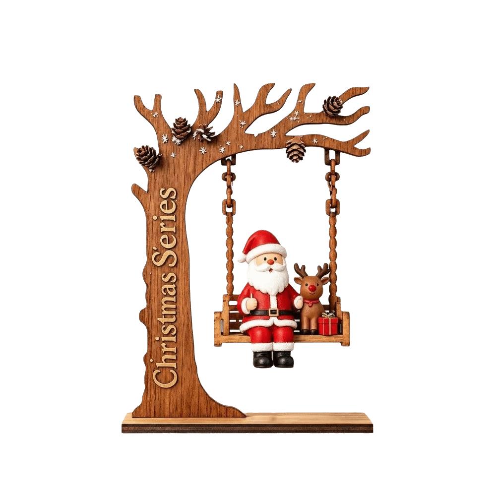 Wooden Christmas Ornaments Moon Shape Christmas Decoration Santa Claus Ornament  For Office