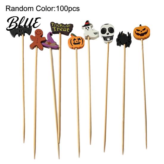 Party Food Decoration Picks 100PCS Disposable Cocktails Tags Halloween Pumpkin Ghost Bat Decor Bamboo Festive Fruit Markers Skewers Sharp