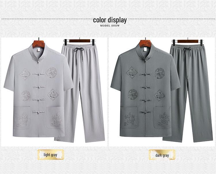 Summer Short-Sleeve Tang Suit Set for Middle-Aged and Elderly Men