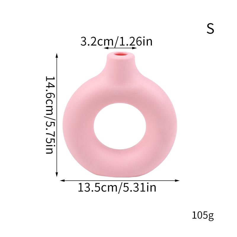 Donut Plastic Vase White Black Pink Cute Round Vase Flowerpot Ornaments for Living Room Dining Table Office Home Decor