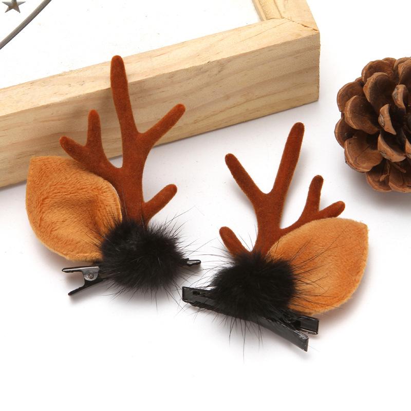 Japanese & Korean Style Flocked Coral Antler Ears Hair Clip for Christmas Photo Shoots
