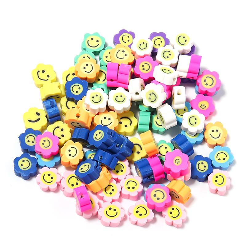 50Pcs Cute Soft Pottery Fruit Bead Clay Animal Pattern Loose Bead  Diy Children Girl Charm Jewelry Bracelets Necklace Supplies