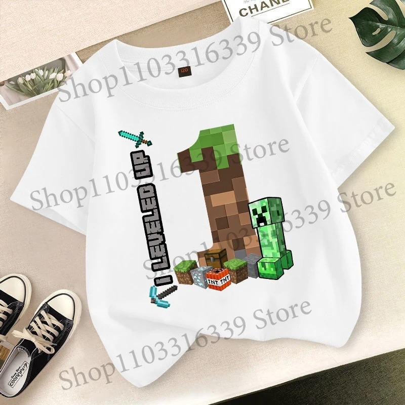 Birthday Number T-shirt Party Supplies Gift Minecrafted Cartoon Children Clothes Boy Tops Summer Short Sleeve round neck Tees