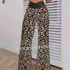 Womens High-Waisted Wide-Leg Pants With Cutout Waistband Casual Office Trousers Stretchy Loose Fit