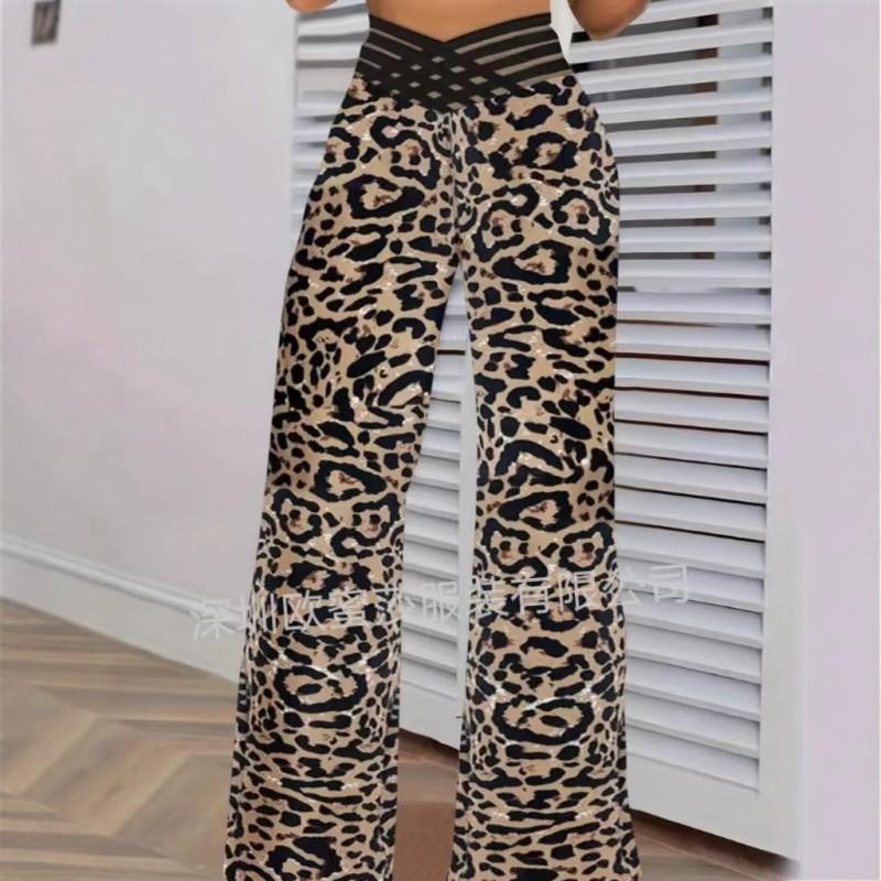 Womens High-Waisted Wide-Leg Pants With Cutout Waistband Casual Office Trousers Stretchy Loose Fit