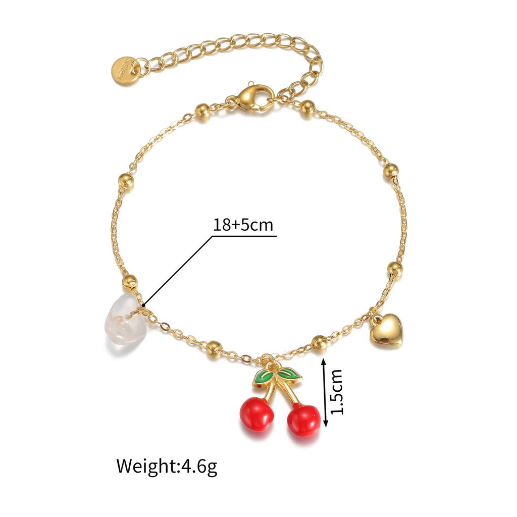 Atoztide Shell Starfish Conch Cherry Charm Bracelet for Women Girls Stainless Steel Gold Color Bead Chain Bracelet Jewelry Gift