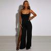 Women Jumpsuit Spaghetti Straps Side High Split Slim Fit Sexy Backless Lace Up