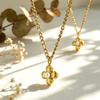 Elegant Four-Leaf Clover Necklace Stud Earrings Set With Glass Pearl Pendant Titanium Steel Gold Plated Minimalist Locket