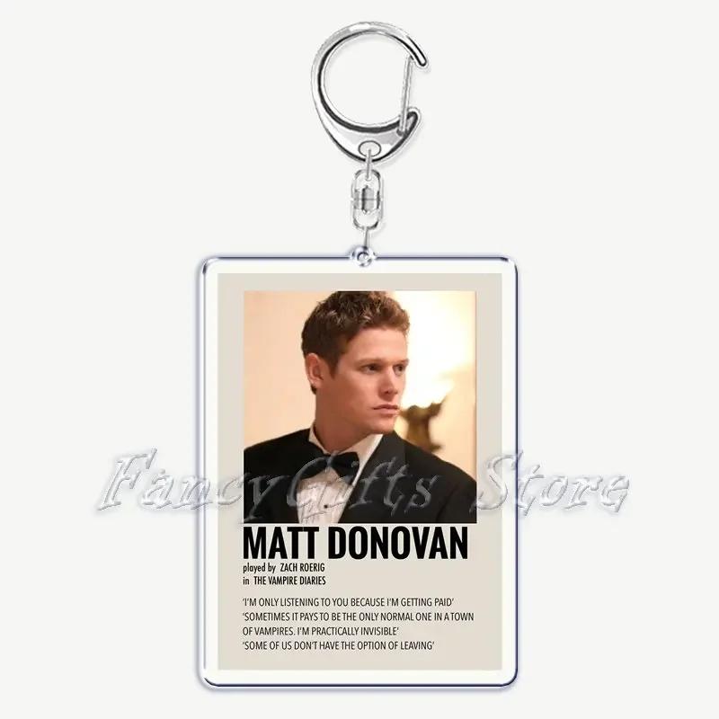 The Vampire Diaries TV Keychain for Accessories Bag Rectangle Pendant Key Chain Ring Damon Elena Stefan Keychains Jewelry Gift