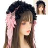 Elegant Black Gothic Headband Featuring Intricate Lace Patterns And Ornate Metal Crosses Charm Gothic Lace Hair Accessory