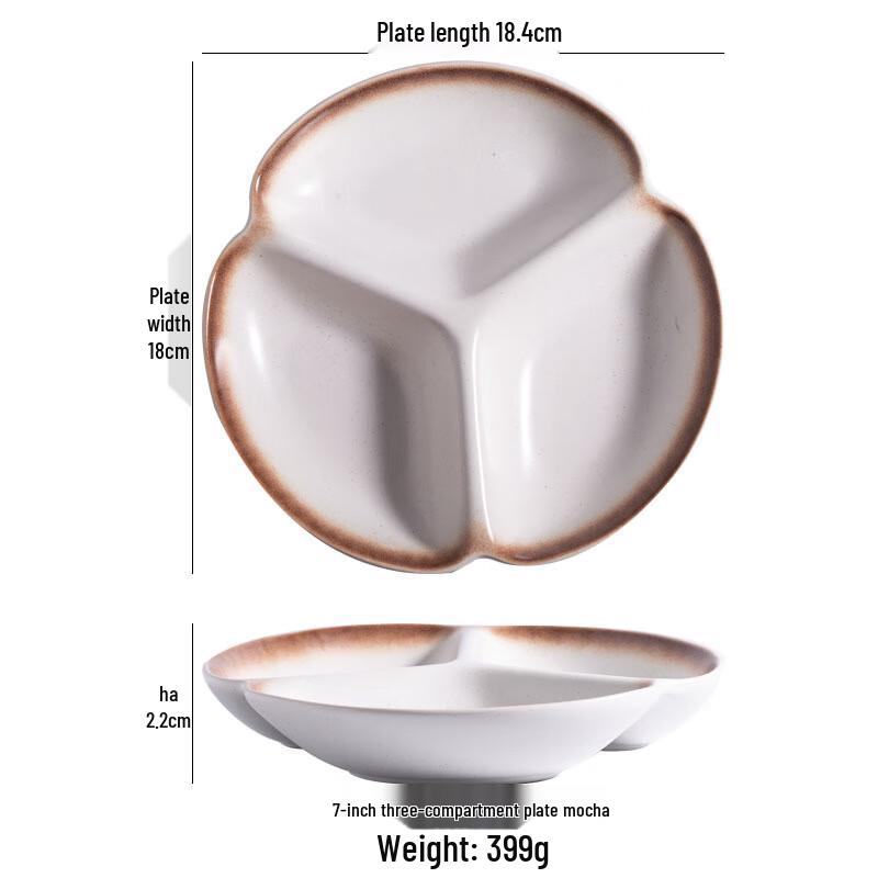 Japanese Style 7-inch 3-Compartment Portion Control Plate