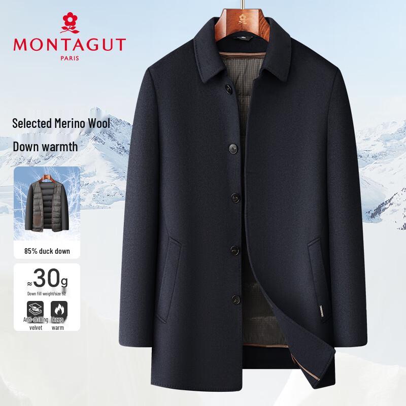 MONTAGUT Men's Winter Wool Blend Coat with Detachable Duck Down Liner