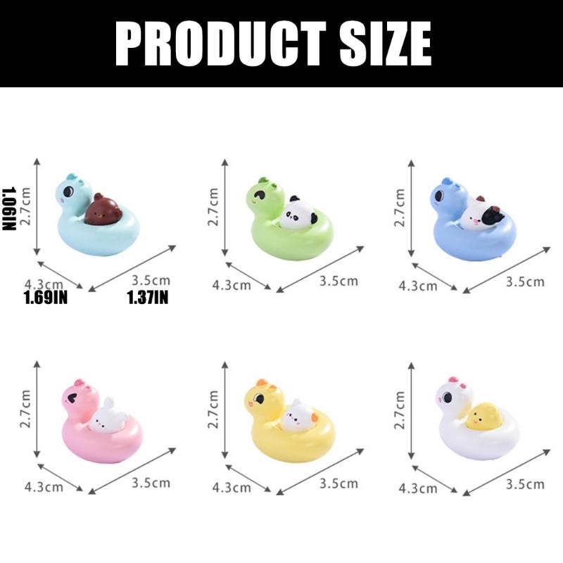 6PCS Cartoon Animal With Swimming Rings Desktop Ornaments Perfect for Kids Room and Landscape Potted Plant Decoration