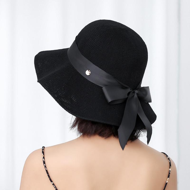 

Classic Womens Wide Brim Sun Hat With Large Ribbon Bow For Summer Sun Protection чёрный