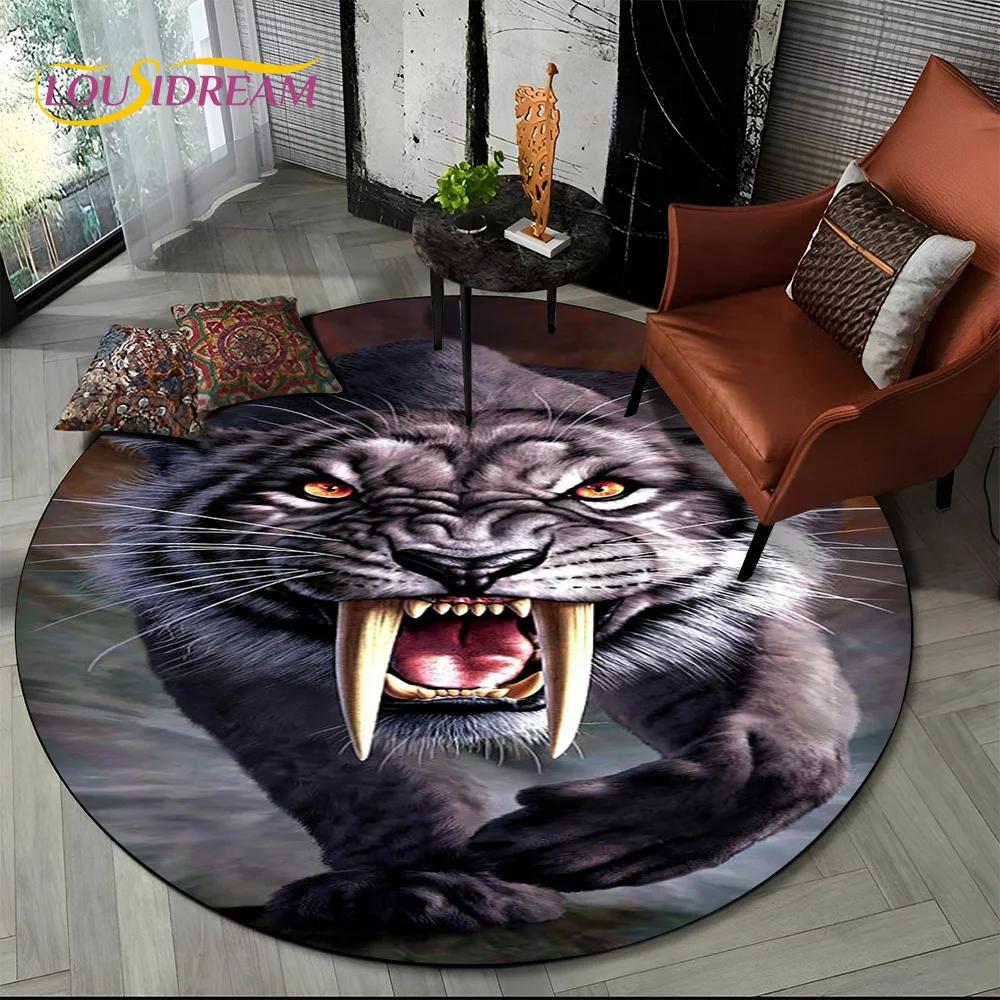 Beast Tiger Lion Leopard Animal Wildlife Cartoon Round Carpet Rug for Living Room Bedroom Child Decor,Pet Area Rug Non-slip Mat