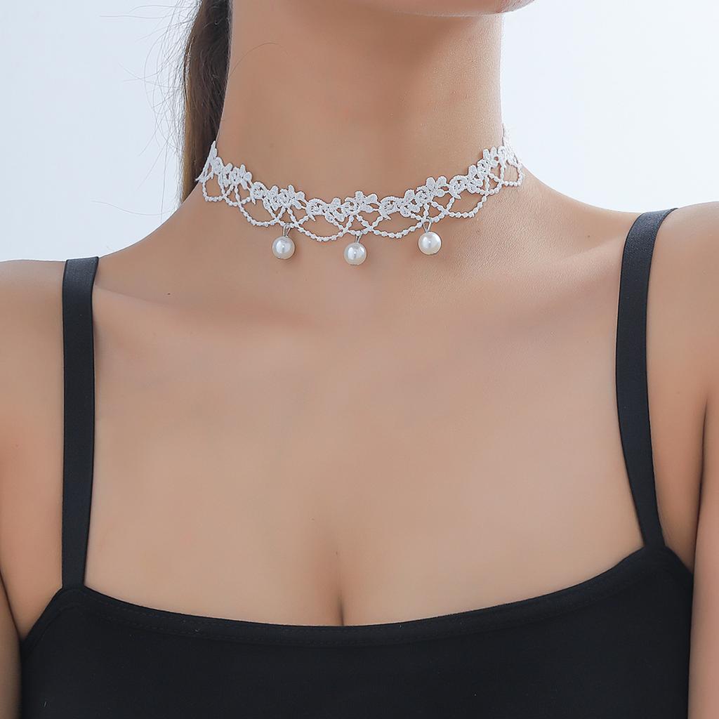Sweet Style Pearl Accessories Lace Necklace Korean Style Fashion All-match Wedding Necklace