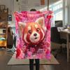 Pink Red Panda pattern Flannel Blanket, High quality Comfortable for All Seasons, Home Decor, Warmth and Comfort, Perfect for Gifts.