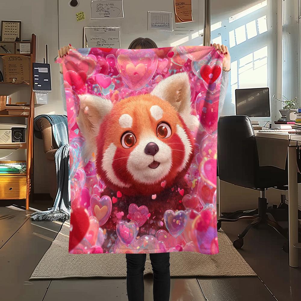 Pink Red Panda pattern Flannel Blanket, High quality Comfortable for All Seasons, Home Decor, Warmth and Comfort, Perfect for Gifts.