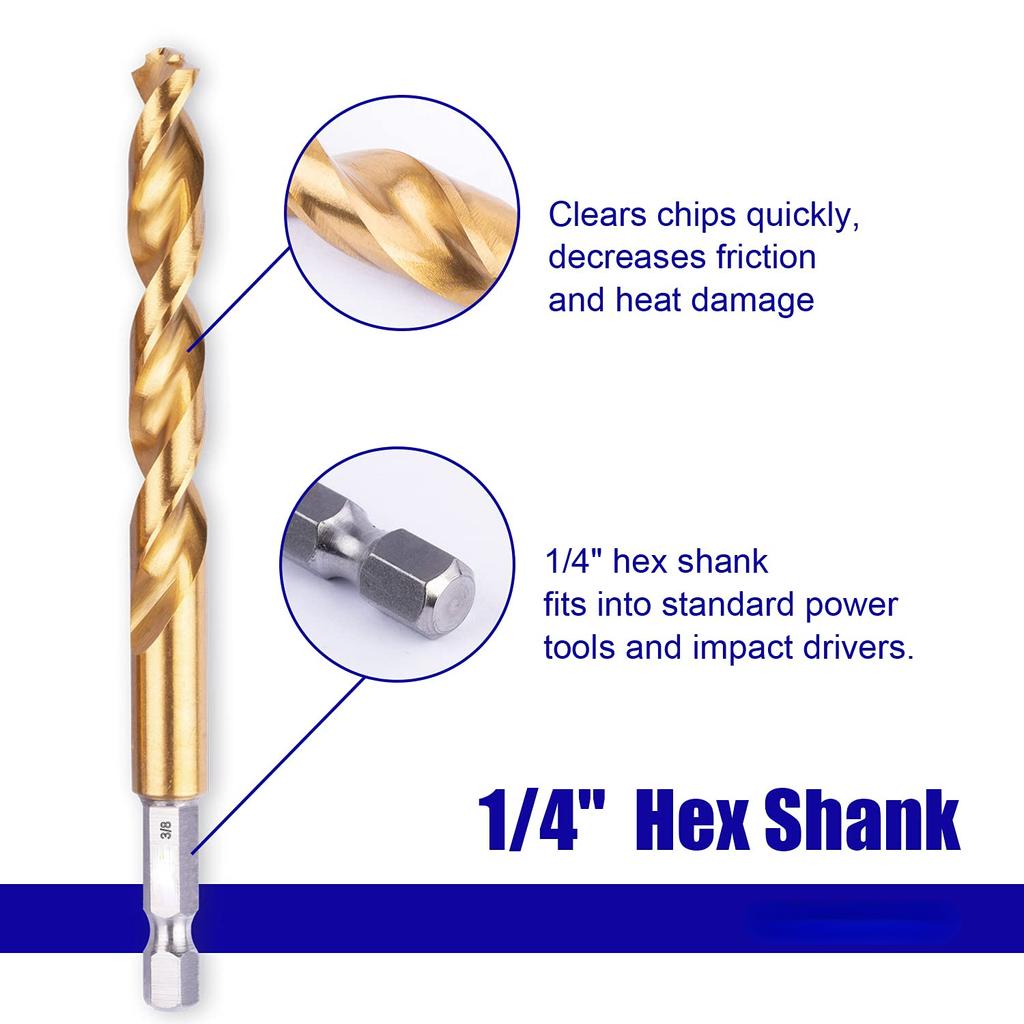 Twist Drill Bit Set Titanium Hex Shank HSS with Quick Change Adatper Wood Plastic Metal Aluminum Alloy Impact Driver Power Tool