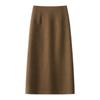 Khaki Wool Blend High-Waisted Midi Pencil Skirt for Women - 2024 Autumn/Winter Collection