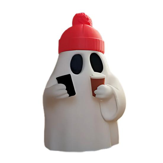 Halloween Ghost Figurine Cute Ghost Holding Phone And Cup Statue Small Ghost Tabletop Ornament for Halloween Home Decor