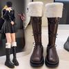 Fashion Comemore Sweet Butterfly Knot Woman's Boots Korean Style Fashion Brown High Botas Plush Thickened Winter Ladies Knee-High Boots