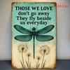 [Vintage Metal Sign] Vintage Metal Wall Art - 1pc Dragonfly & Dandelion Design Tin Sign with Inspirational Quote, Room Decor