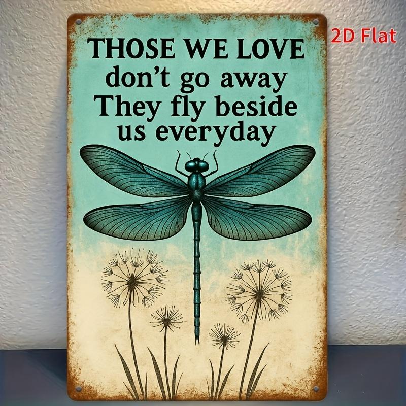 [Vintage Metal Sign] Vintage Metal Wall Art - 1pc Dragonfly & Dandelion Design Tin Sign with Inspirational Quote, Room Decor
