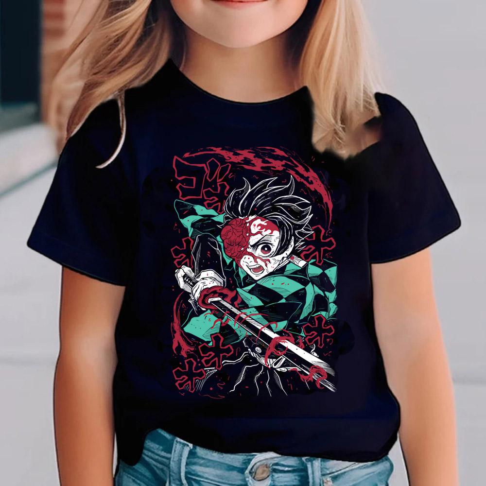 Çocuklar İçin Demon Slayer Tişörtleri Anime Çizgi Film Kısa Kollu Gömlek Erkek Kız Yazlık Kimetsu No Yaiba Üst Çocuk Kıyafetleri Hediyeler