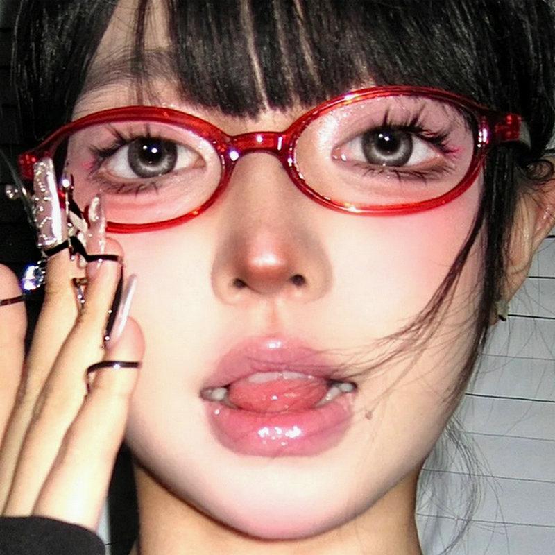 Women Oval Red Frame Glasses Gradient Green Frame Narrow Small Eyeglass Girls Outdoor Fashion Wear with Seaside Driving Glasses