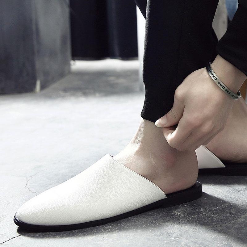 Pánské módní kožené pantofle 2024 nazouvací lazay poloviční pantofle pánské britského stylu pro vnitřní i venkovní použití, business pantofle s osobností