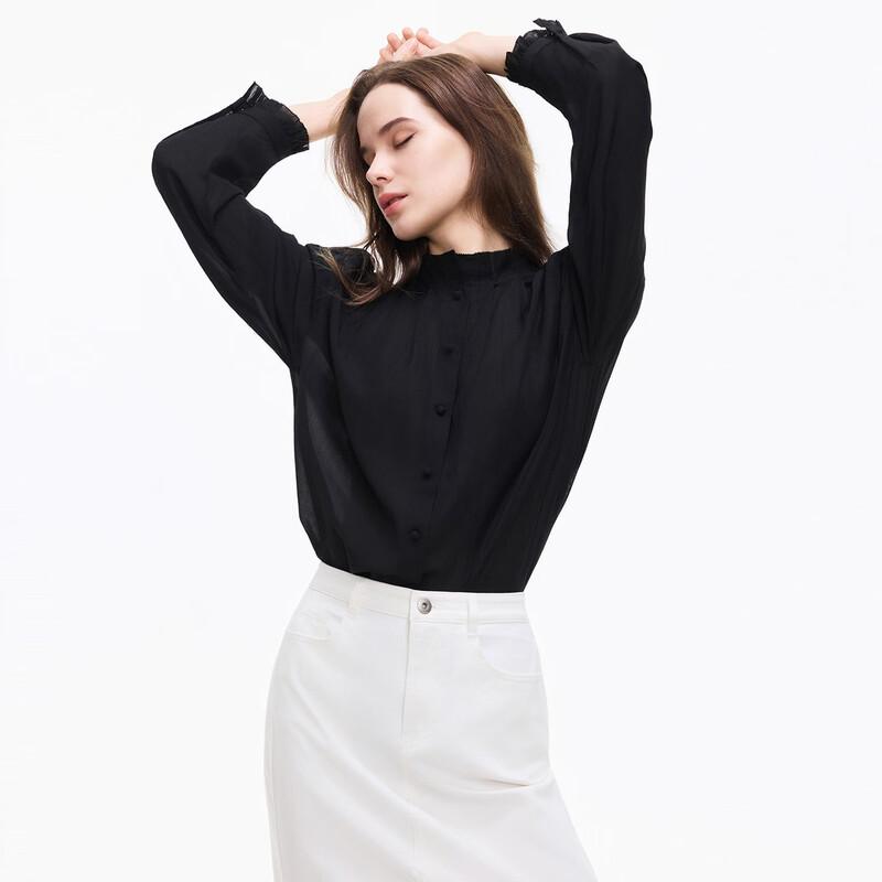 

Женская блузка с оборками и воротником-стойкой, с длинным рукавом M