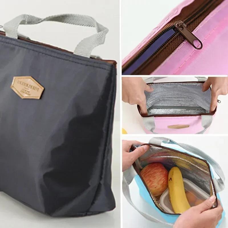 Lunch Box Camping Picnic Bag Lunch Bag Solid Color Portable Insulated Refrigerated Cold Food Cooler Thermal Bag Handbag
