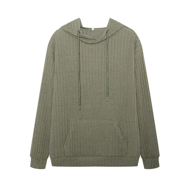 European and American Autumn Winter New Knitwear Hooded Pit Striped Kangaroo Pocket Long Sleeved Sweater