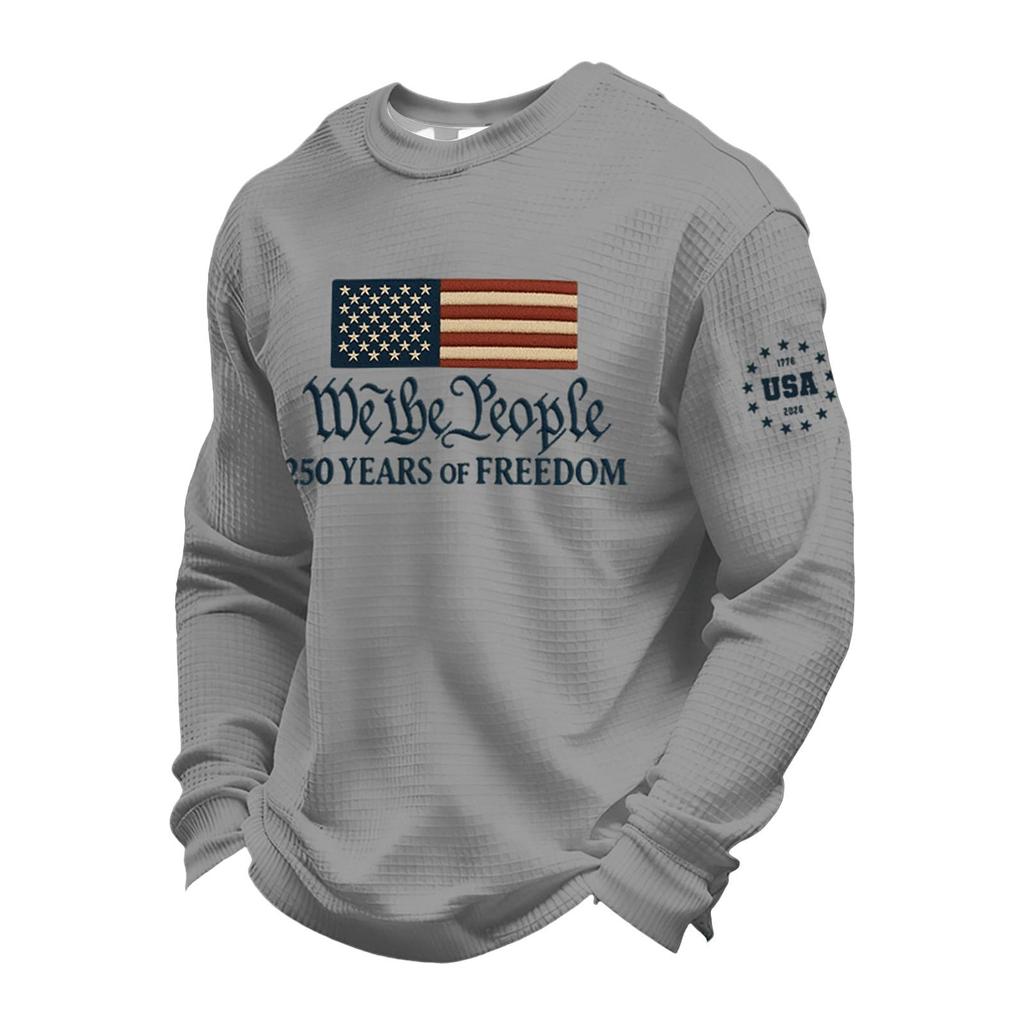 Men's Long-sleeved T-shirt - 250th Anniversary Embroidered Round-neck Pullover Sports Shirt