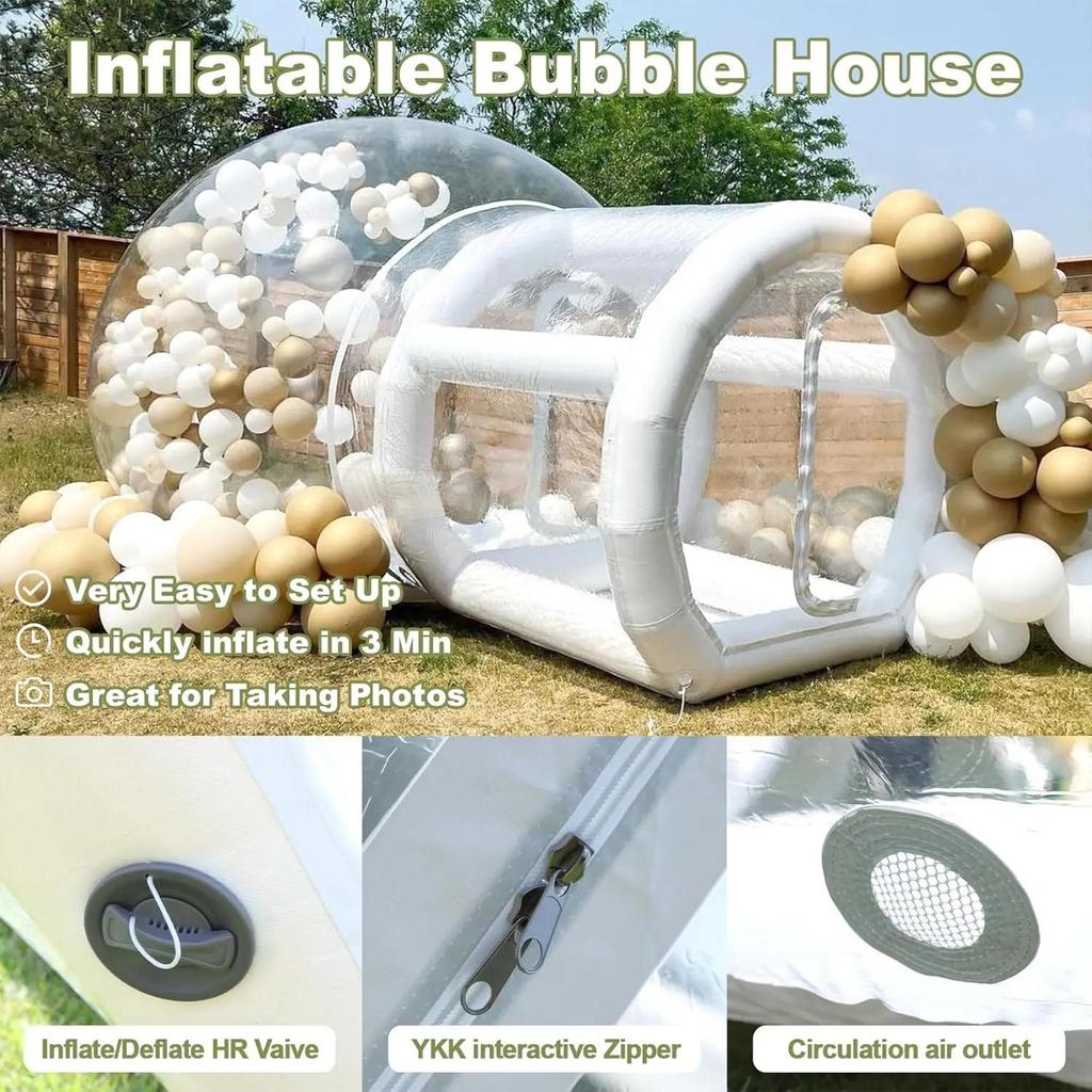 Tenda Gonfiabile a Bolla Cupola Trasparente a 360° Glamping con Soffiatore Silenzioso Gonfiaggio Rapido Certificato CE Magazzino UE per Matrimonio Festa Campeggio
