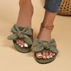Summer New Bow One-word Solid Color Round Head Fashion Women's Large-size Bottom Slippers