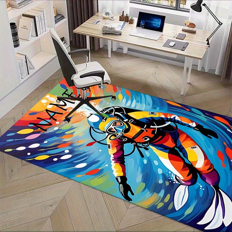 Diver, Colorful, Underwater Office Carpet Soft Polyester Entrance Carpet Washable Non slip Machine W