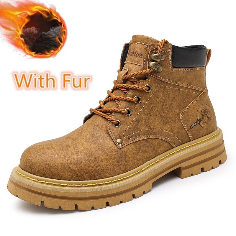 Fashion Hot Sale Mens Casual Leather Winter Boots High Top Leather Shoes Fashion Cotton Shoes Thick Bottom Ankle Boots Outdoor Sneakers