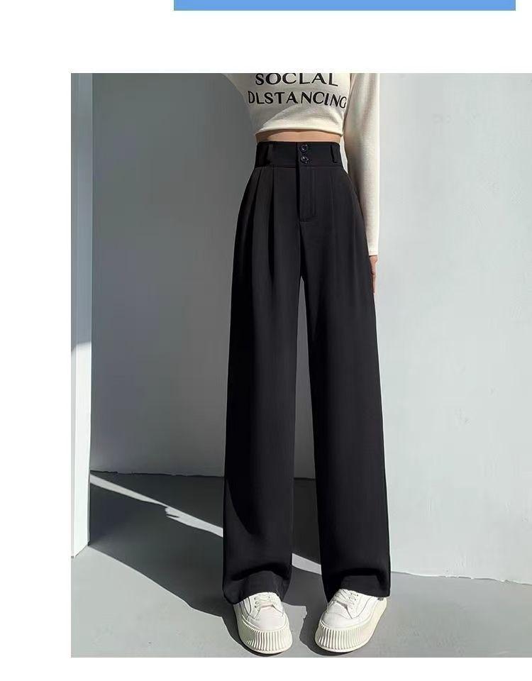 Summer High-Waisted Pleated Ice Silk Straight-Leg Tummy Control Pants - Women's Quick-Drying Fashion Suit Pants
