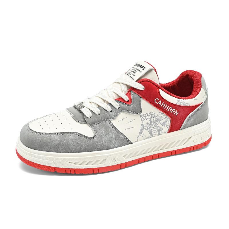 Fashion Color Matching Breathable Leather Splicing Men'S Board Shoes Work Leisure Daily Sports Men'S Shoes