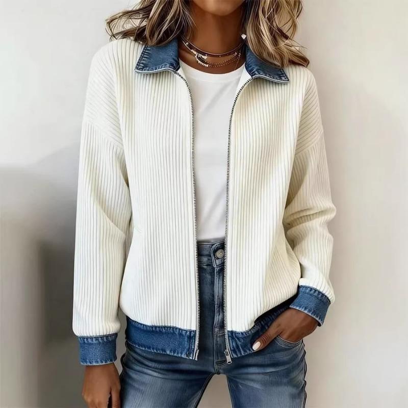Women S Long Sleeve Knit Denim Patchwork Cardigan Coat Casual