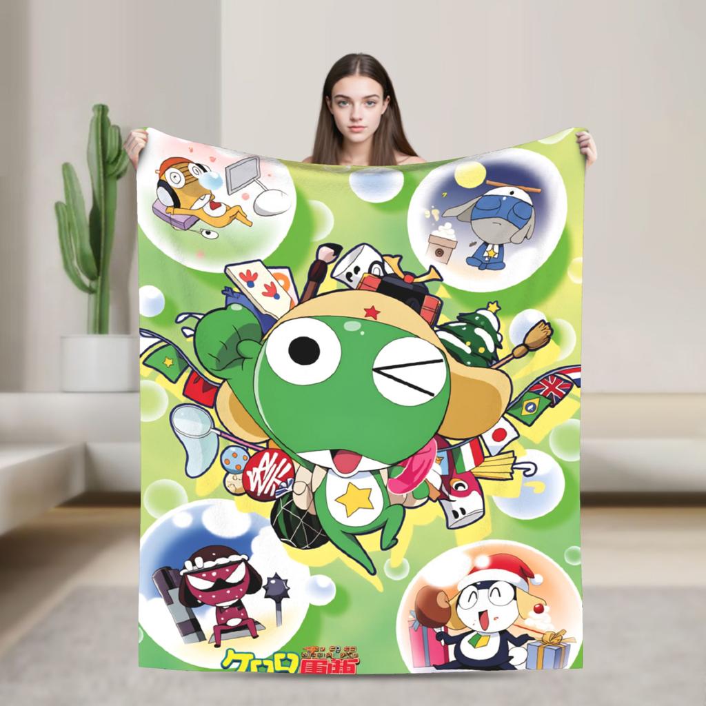 Classic Comedy Anime Keroros Frog Blanket  Travel Flannel Throw Blanket For Couch Chair Super Soft Design Quality Bedspread Gift