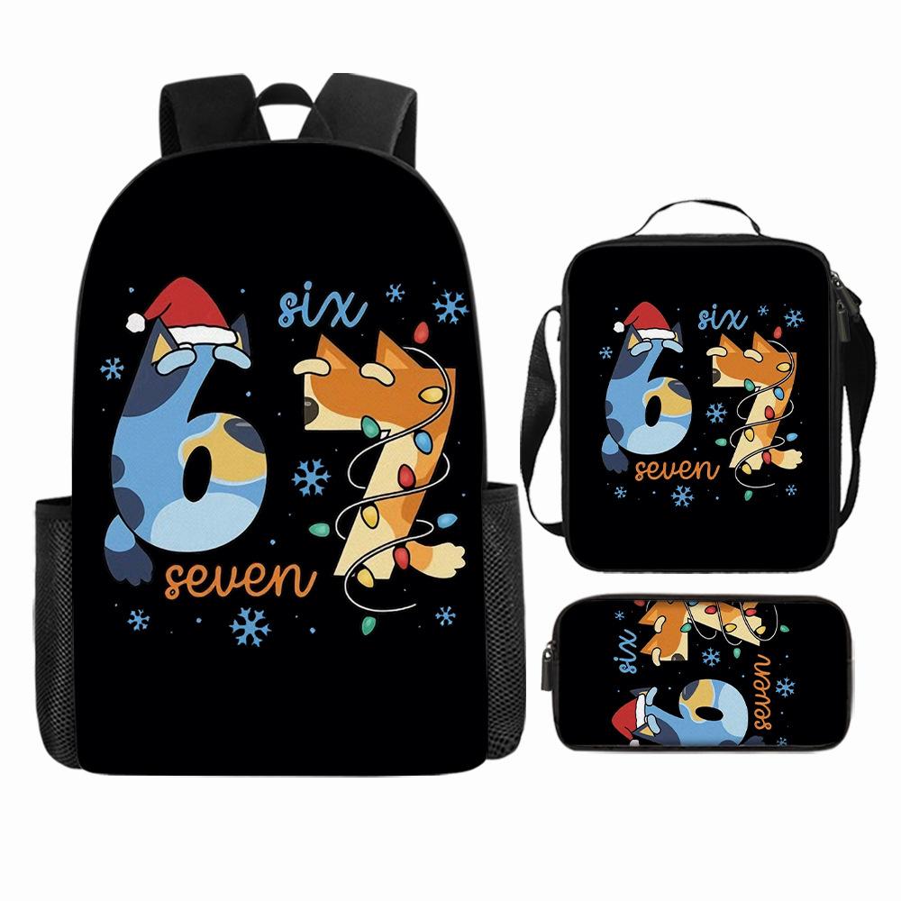 Large Capacity Schoolbag with Shoulder Strap; Student Three-piece Pencil Case Set