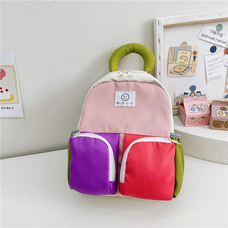 Fashionable Color Block Children s Backpack Lightweight And Adorable Design For Kids розовый
