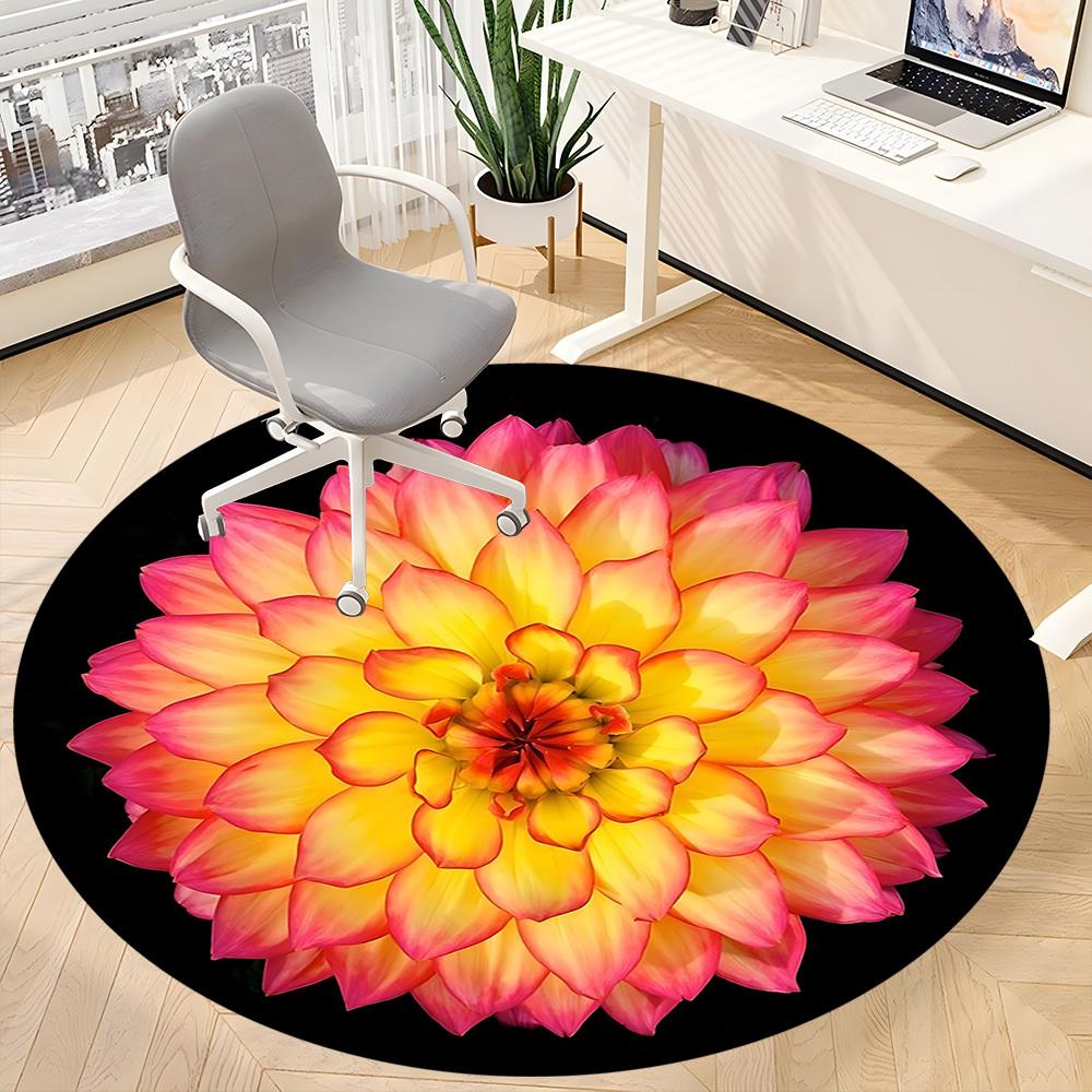 1pc Flower Print Carpet, Round Non Slip Durable Large Size Office Carpet, Suitable for Office