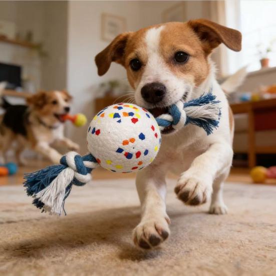 Dog Ball Chew Toy Teeth Cleaning Toy Interactive Rope Knot Tug-of-War Toy for Small to Large Dogs Fetch Training