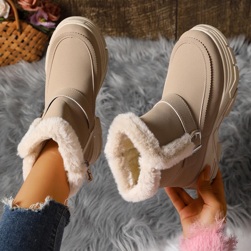 Fashion Comfort Thick Bottom Non Slip Furry Snow Boots Women 2025 Winter Fluffy Fur Chunky Platform Suede Ankle Boots Warm Plush Shoes